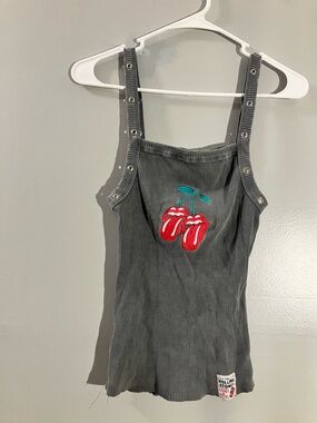 the Rolling Stones Gray Ribbed Tank Top with Red Cherry Logo